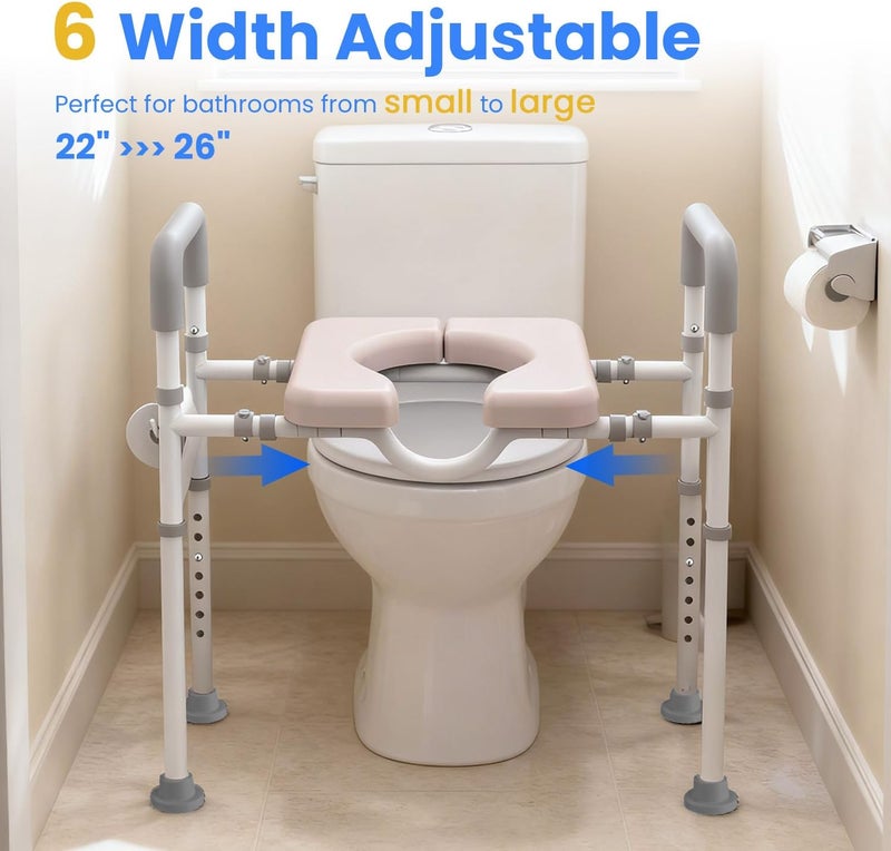 Agrish Male-Friendly Raised Toilet Seat with Handles, Adjustable Width Toilet Seat Riser for Seniors, 400LBS Handicap Toilet Seat for Elderly, Elevated Toilet Riser, Fits Any Toilets - Image 3